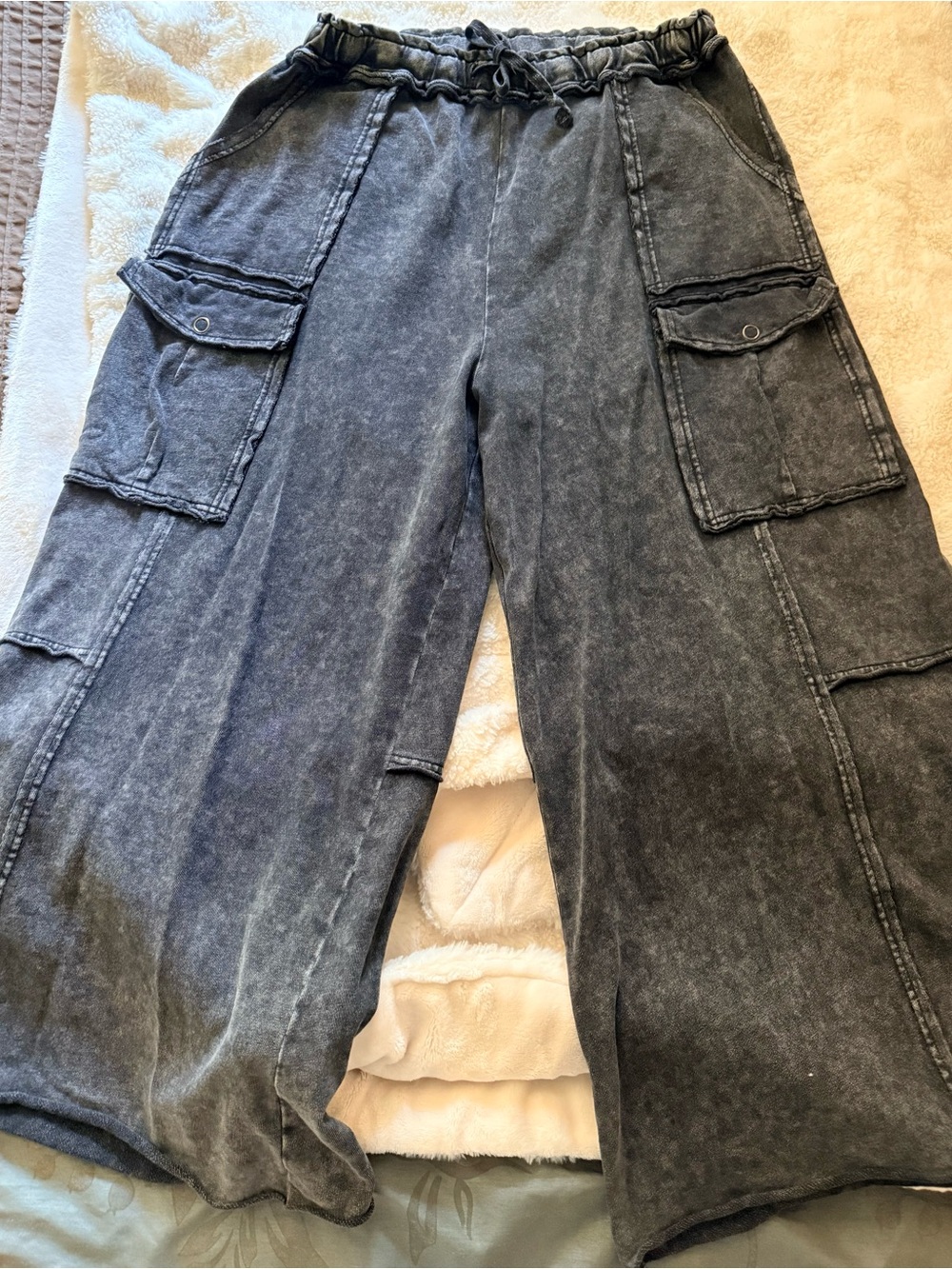 Three Bird Nest - Women's Washed Black Cargo Wide-Leg Pants